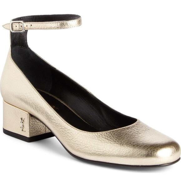 Saint Laurent Gold Leather Ankle Strap Pump  NIB - Picture 10 of 10